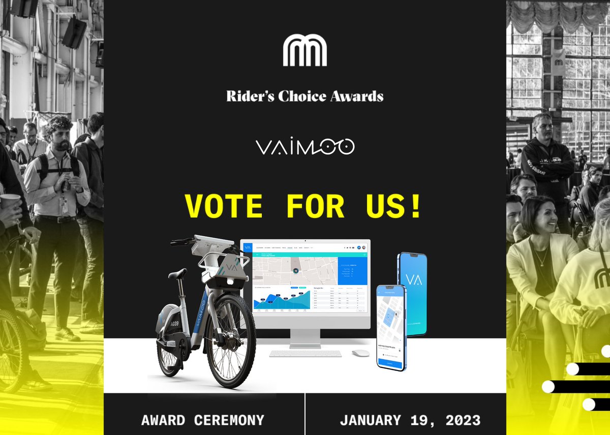 VAIMOO has been selected by @MicromobilityCo to take part in the first edition of Rider's Choice Awards as one of the Best Sharing Platform & Fleet Operations companies.🚲 Now it's up to you! Vote for VAIMOO and make us the winners of the category! 👉 bit.ly/VAawardsvote