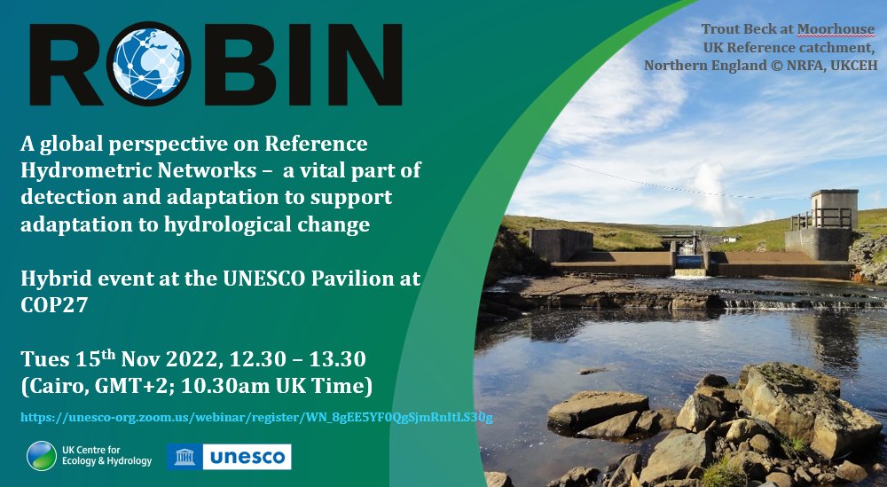 Jamie Hannaford (@jamiehannahorse) on Twitter photo Next Tuesday (11th) we will be hosting a (virtual) event in the <a href="/UNESCO/">UNESCO 🏛️ #Education #Sciences #Culture 🇺🇳</a> pavilion at #COP27, on global perspectives on 'Reference Hydrometric Networks' - networks of near-natural catchments to help quantify #climate change impacts on #hydrology, including #floods and #droughts Next Tuesday (11th) we will be hosting a (virtual) event in the <a href="/UNESCO/">UNESCO 🏛️ #Education #Sciences #Culture 🇺🇳</a> pavilion at #COP27, on global perspectives on 'Reference Hydrometric Networks' - networks of near-natural catchments to help quantify #climate change impacts on #hydrology, including #floods and #droughts