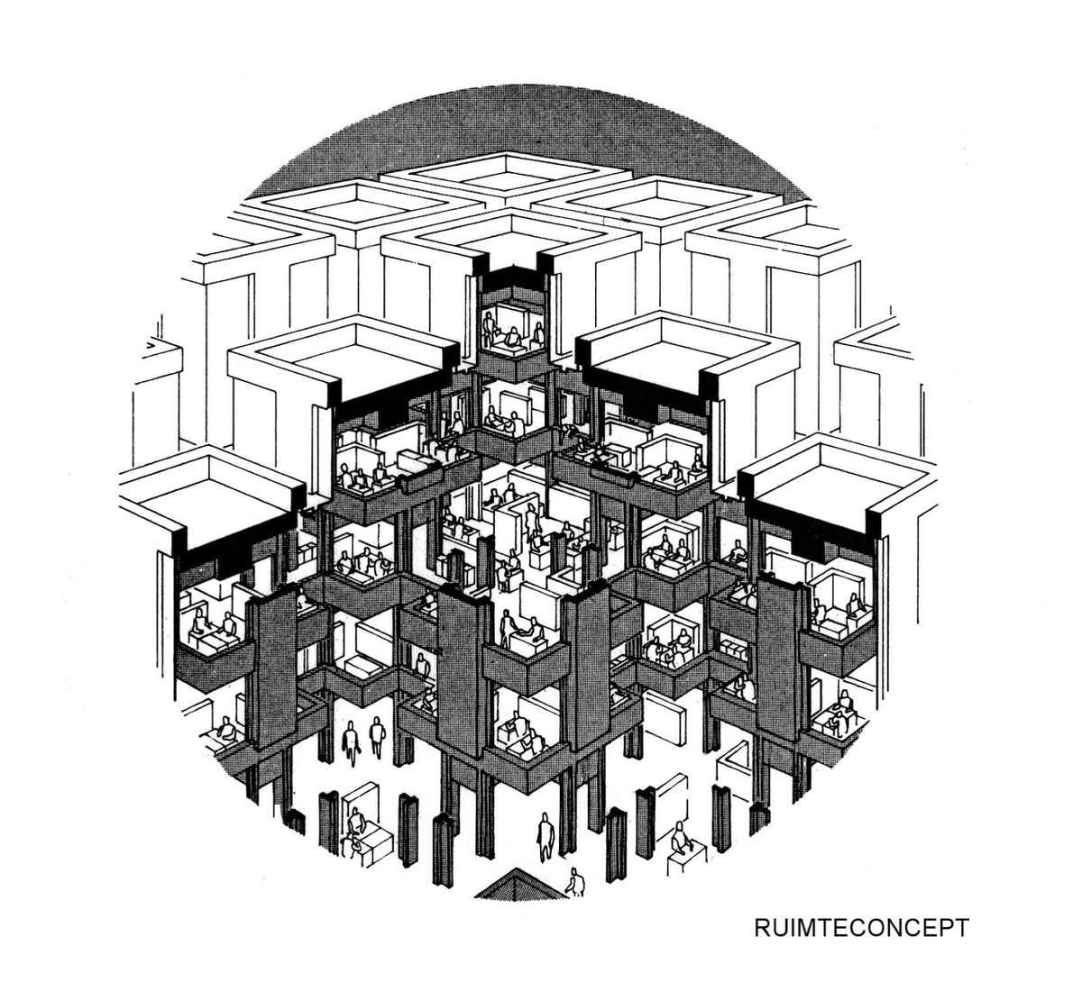 architext14's tweet image. Herman Hertzberger Central beheer insurance company. How to design and detail a 9 meter cube architectural Lego piece of masonry and precast that can be stacked to create a communal, light filled environment.