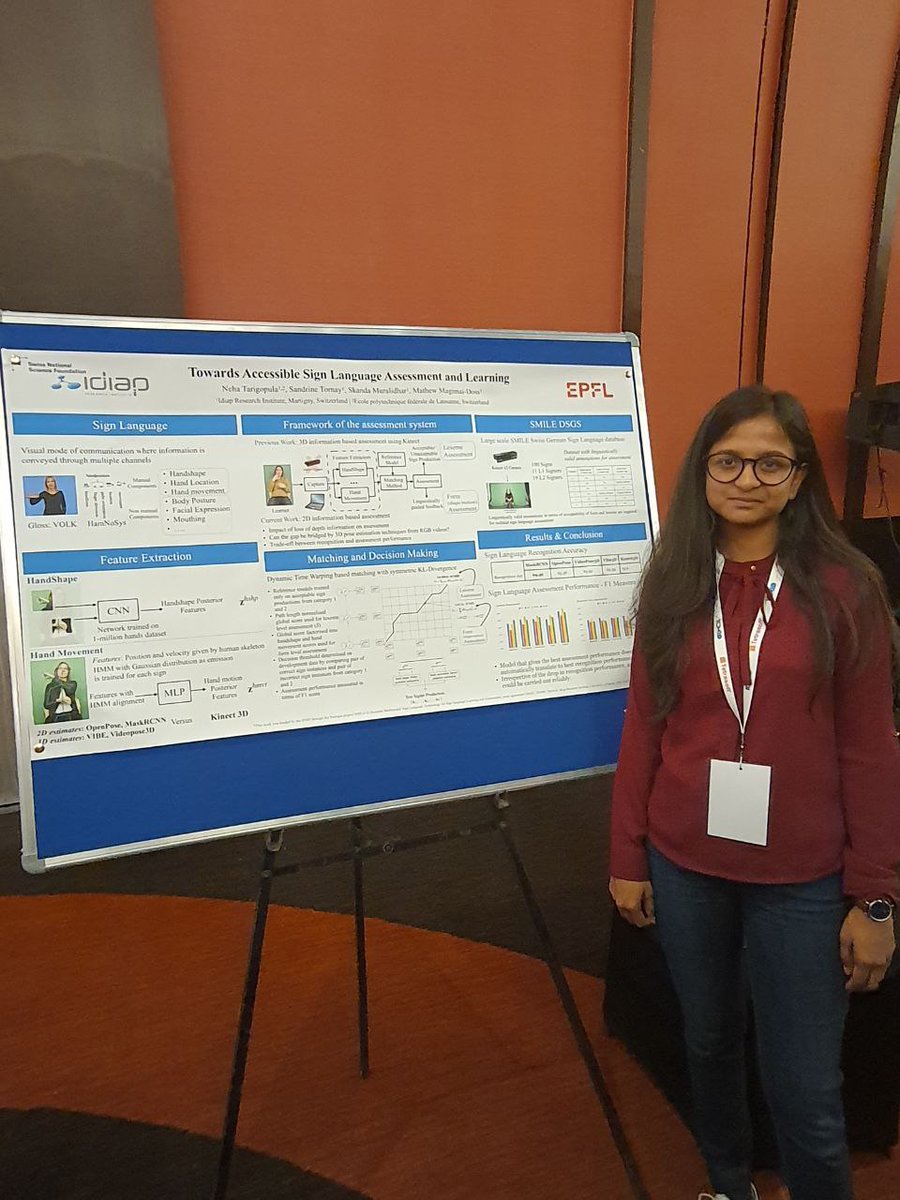 AcmIcmi's tweet photo. Poster Presentation on "Towards Accessible Sign Language Assessment and Learning" by Neha Tarigopula, Sandrine Tornay, Skanda Muralidhar, Mathew Magimai Doss

#icmi2022 #acm #acmicmi #acm2022 #acmicmi2022 #icmibangalore #icmiconference #research #callforpapers #multimodal #eca https://t.co/kh0Y0ui3Zy