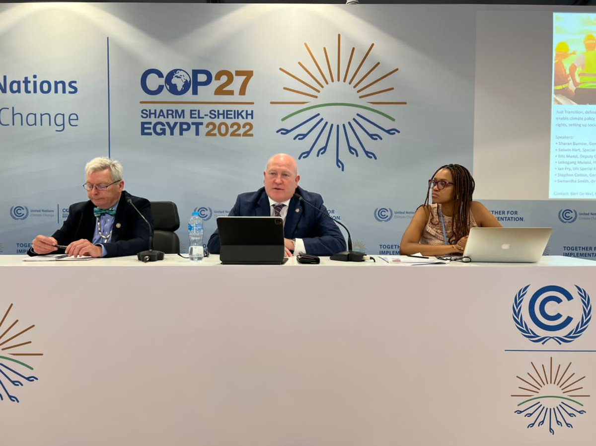 RhodaClimate's tweet photo. Great panel on Just Transition as an important tool for implementation and delivering climate policies @ituc @ituc_africa @manzieric65 #cop27 #unions4justtransition #AfricaTradeUnionsCOP27 https://t.co/vCXAAUNDhc