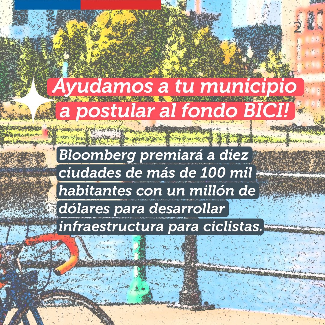 MTTChile's tweet photo. ¡Motiva a tu municipio a postular al fondo BICI y nosotros los ayudamos con el proceso! 🚴🏻‍♀️

Bloomberg premiará a 10 ciudades sobre 100 mil habitantes con un millón de dólares para mejorar su infraestructura en ciclovías 🤩

Etiqueta a tu municipio 👀

👉🏻 https://t.co/Yq0GiEBHdP https://t.co/LVZzrqdITp