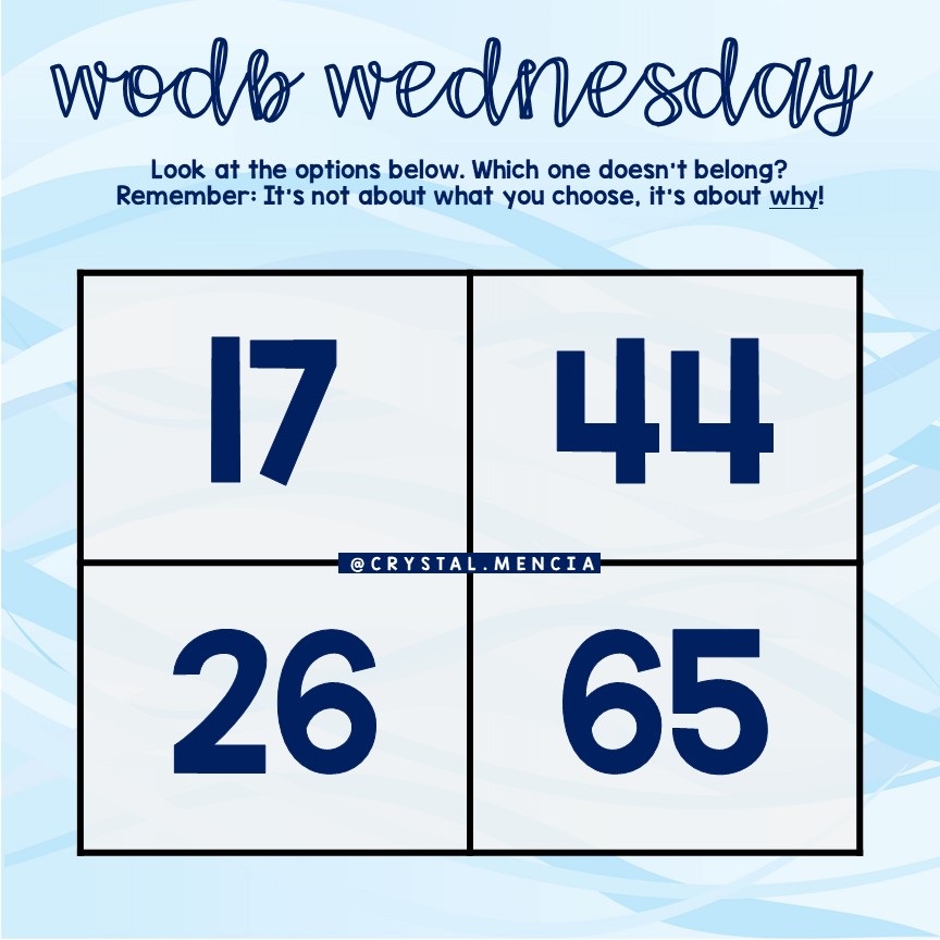 CrystalMenciaTP's tweet photo. Which number doesn't belong? 🤔 REMEMBER: It's not about what you choose, it's about why!

[Image Description: Four images are provided.]

 #MorningMeetingIdeas #WODB #WODBWednesday https://t.co/zXuiemsYyT