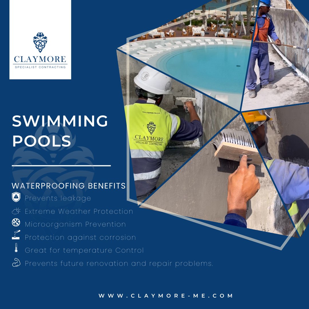 Swimming Pool Waterproofing!
claymore-me.com

#waterproofingcontractors #waterproofingservices #sharjah #swimmingpools #waterproofingsystems #abudhabi #swimmingpool #waterproofingcoating #dubai #uae #waterproofingsolutions #waterproofingexperts #waterproofing