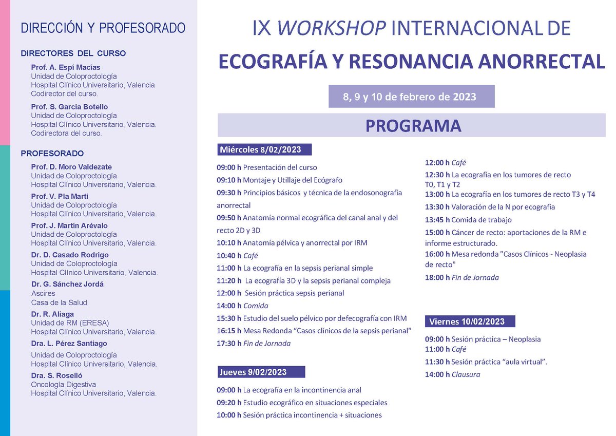 UCP Hospital Clínico Valencia (@clinicoucp) on Twitter photo ✍️✍️ Se abren inscripciones para el IX Workshop Internacional de Ecografía y Resonancia Anorrectal que se celebra entre el 8 y el 10 de febrero 2023
<a href="/incliva_iis/">INCLIVA</a> <a href="/GVAclinic/">Hospital Clínic de València</a> <a href="/StephGaBotello/">Stephanie Garcia-Botello</a> <a href="/davidmoro78/">David Moro-Valdezate</a> ✍️✍️ Se abren inscripciones para el IX Workshop Internacional de Ecografía y Resonancia Anorrectal que se celebra entre el 8 y el 10 de febrero 2023
<a href="/incliva_iis/">INCLIVA</a> <a href="/GVAclinic/">Hospital Clínic de València</a> <a href="/StephGaBotello/">Stephanie Garcia-Botello</a> <a href="/davidmoro78/">David Moro-Valdezate</a>