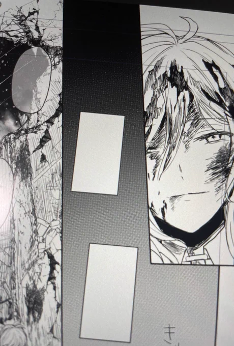 描きかけなんじゃが最近流血ばっか描いてんなって永遠に中学二年生〜!あと廃墟組み立てるのたのしい 