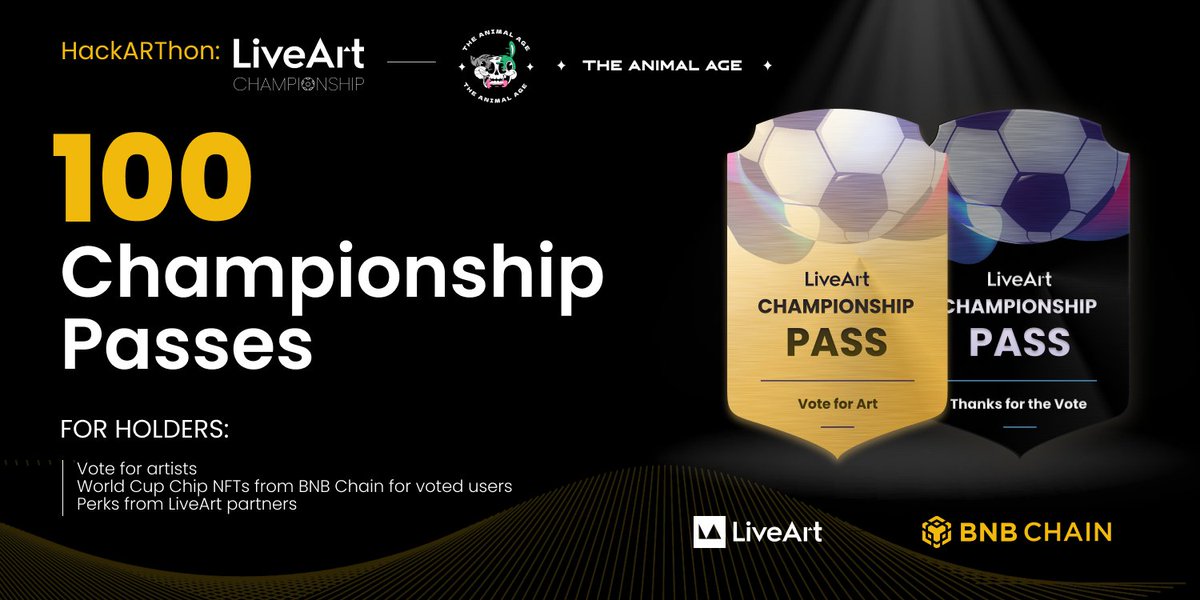 TheAnimalAge's tweet photo. 📢@TheAnimalAge X @LiveArtX
LiveArt Championship Passes #Giveaways  
 
Vote for #ChampionshipOnBNBChain artists
Active voters will get a secret gift 🎁 from @BNBCHAIN #NFTGiveaway
 
🎫 Get a Pass for voting here: https://t.co/muAR3gms4R
ℹ️ Details: https://t.co/nXmm1owYJA https://t.co/1Q7x1PGSM1