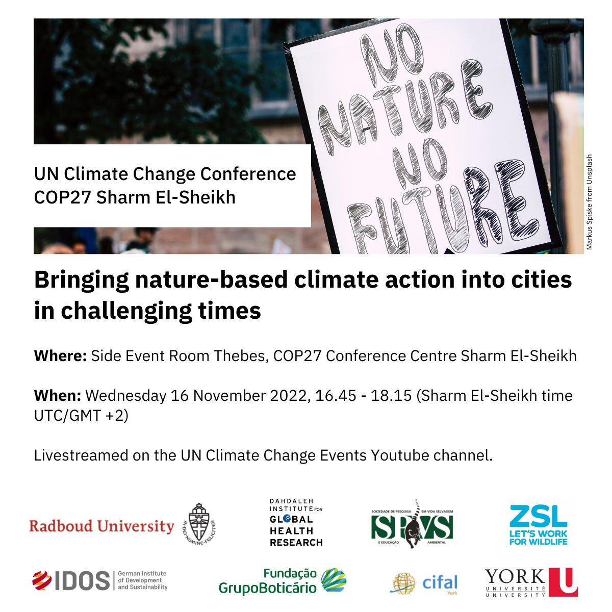 sanderchan's tweet photo. How can nature-based #ClimateAction acceleration green and healthy transformations in cities?
Learn all about it at our @COP27P event next Wednesday (16 Nov), 16.45-8.15 (Egypt), room: Thebes.
Speakers: @JamesOrbinski @sanderchan
@Pettorelli @andreferretti #COP27 #Klimalog https://t.co/hxoQc0Q4QA