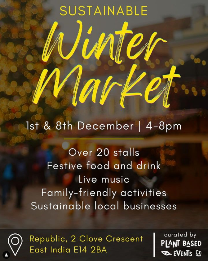 This #winter season, we're really excited to be hosting a fantastic #sustainable market! On the 1st & 8th December, Republic will be welcoming #vegan and #ethical businesses so if you're based in East or SE #London, get the dates in your diary now! Stay tuned for more info👀