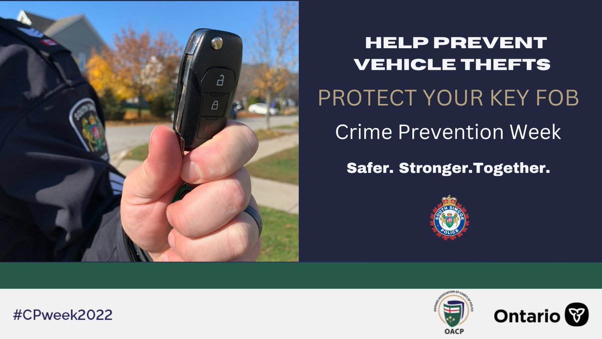 Thieves are using high-tech methods to steal vehicles. Help prevent keyless car theft by placing your key fob in a radio frequency blocking bag/pouch, and store key fobs away from your front door. 
#CPWeek2022 #CrimePreventionWeek