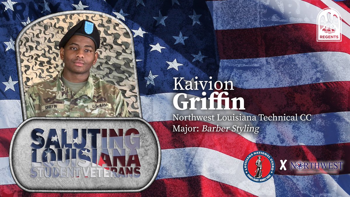 Louisiana Board of Regents (@la_regents) on Twitter photo Kaivion, a <a href="/gonltcc/">Northwest LA Technical Community College</a> student in @lanationalguard, is studying to become a barber.
“I’m taking this opportunity by getting the skills and credentials needed to advance my career, become an entrepreneur, and achieve unlimited prosperity.”
#LaProspers #LaVetCorps Kaivion, a <a href="/gonltcc/">Northwest LA Technical Community College</a> student in @lanationalguard, is studying to become a barber.
“I’m taking this opportunity by getting the skills and credentials needed to advance my career, become an entrepreneur, and achieve unlimited prosperity.”
#LaProspers #LaVetCorps
