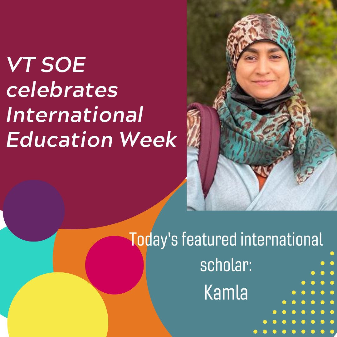 The Virginia Tech School of Education celebrates International Education Week! From the Sultanate of Oman, Kamla shares her expertise in teaching English as a Foreign Language, and the perspectives it adds to her studies.
#HokieEducatorsRock #InternationalEducationWeek
