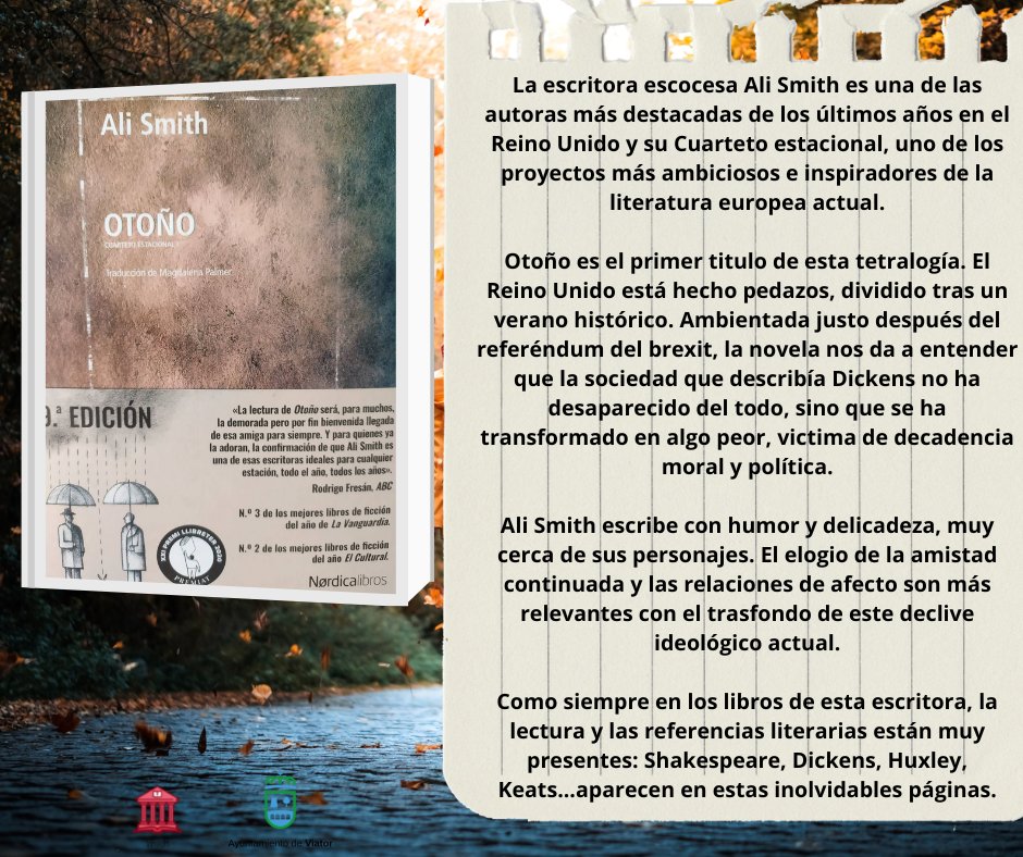 ‼️‼️ Parece que por fin ha acabado el #veroño y comenzamos el otoño...

- 🕛🕛 Cambio de horario...
- 🍂🍂 Caen las hojas de los árboles...

📗📘 Aquí te dejamos este libro de Ali Smith “Otoño”, ya disponible en nuestra biblioteca.

<a href="/ManuelJAlcalde/">Manuel Jesús</a>
@culturaviator
@viatoraldia