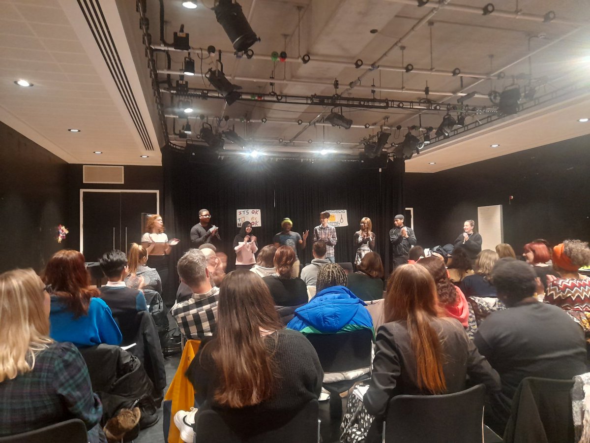 drSarahParry's tweet photo. Lights - camera - action π¬ Last performance of this amazing production from #OptimisticMinds. An incredible group of young people powerfully sharing their personal stories of mental health challenges to drive change across services #esrcfestival @42ndStreetmcr @YouthFocusNW https://t.co/86kRvpjWsP