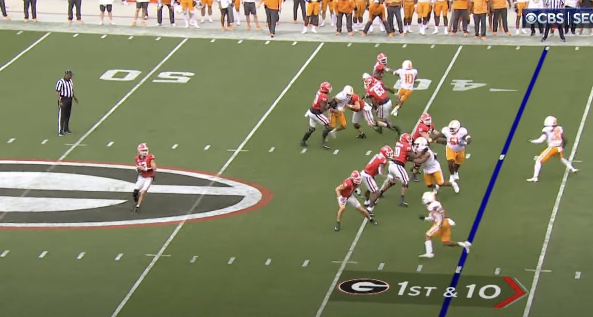 cmcgoeckel's tweet photo. Georgia’s defense was the story on Saturday, but look at these pockets for Stetson Bennett.

Georgia might have the best offensive line in college football. https://t.co/LrkX8xJaLh