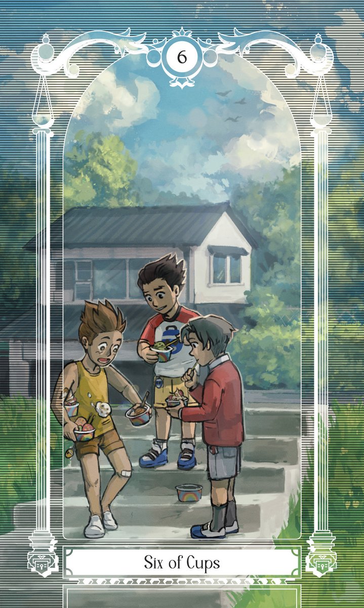 6 of Cups: Nostalgia, innocence, comfort, memories

Pheonix, Larry, and Miles as kids for <a href="/aatarotdeck/">turnabout tarot</a>! Leftover sales end in three days, so check out the current 15% off sale now!