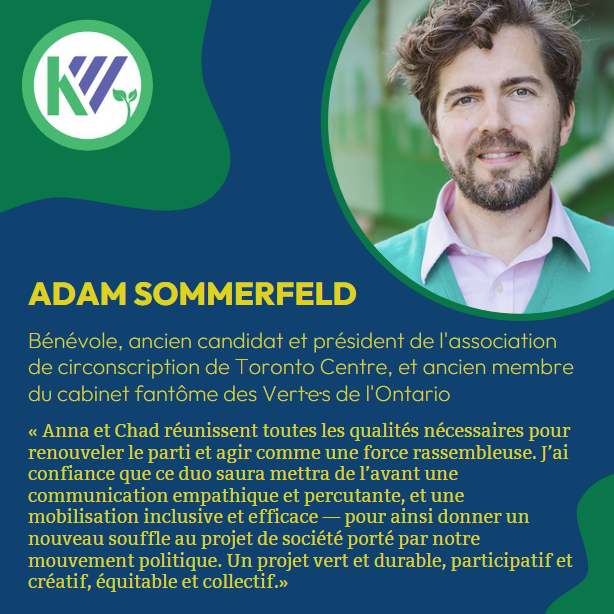 keenanwalcott's tweet photo. Nous sommes très reconnaissants d'avoir le soutien de @AdamGreenVert dans cette campagne. Avec votre aide, nous pouvons vraiment renouveler le Parti Vert du Canada. Merci ! https://t.co/c2udkhEBLM #partivert #onpoli #qcpoli #cdnpoli https://t.co/kYHHgVcjRE