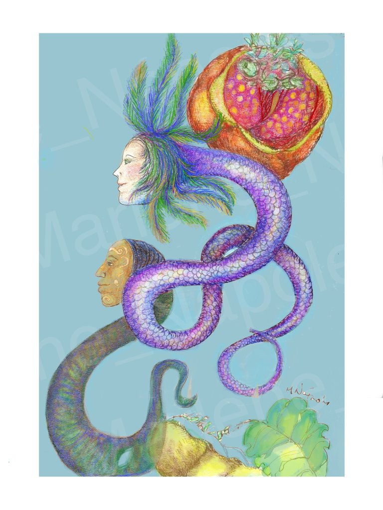 NapolesArt's tweet photo. GM 💫!!! IN MOTION, mixed technique: traditional and digital 2022, creating creatures of this world... what happens when we only see faces? #NFTcollections #nftcreatures #nftmagicart #dragonsnakes https://t.co/1lftKqFv1X