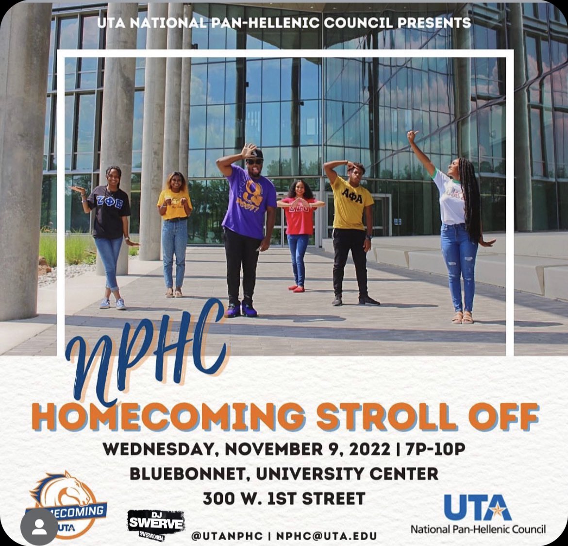 DJSwerve972's tweet photo. Tonight @utarlington @utanphc Homecoming Stroll Off from 7 to 10 in the Bluebonnet #SwerveOnEm #UTA26 #UTA25 #UTA24 #UTA3 https://t.co/qCtBr6MdOv