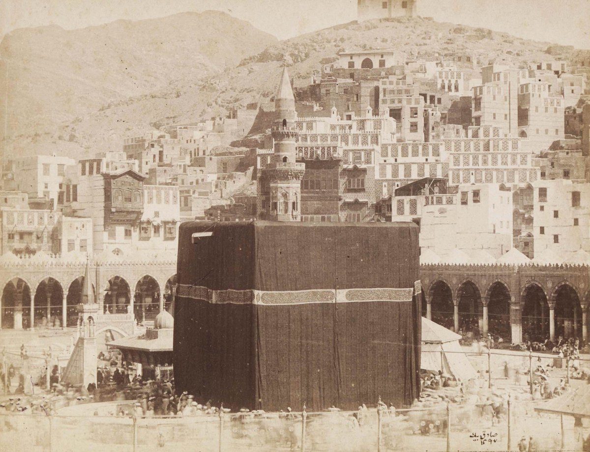 The first ever photograph taken of the Ka'ba, in 1861, using a wet-plate collodion camera, by the Ottoman Egyptian engineer Muhammad Sadiq Bey (d. 1902), who had studied in France and bought a camera from there back to Egypt.
 
Photography was barely 20 years old at this time.