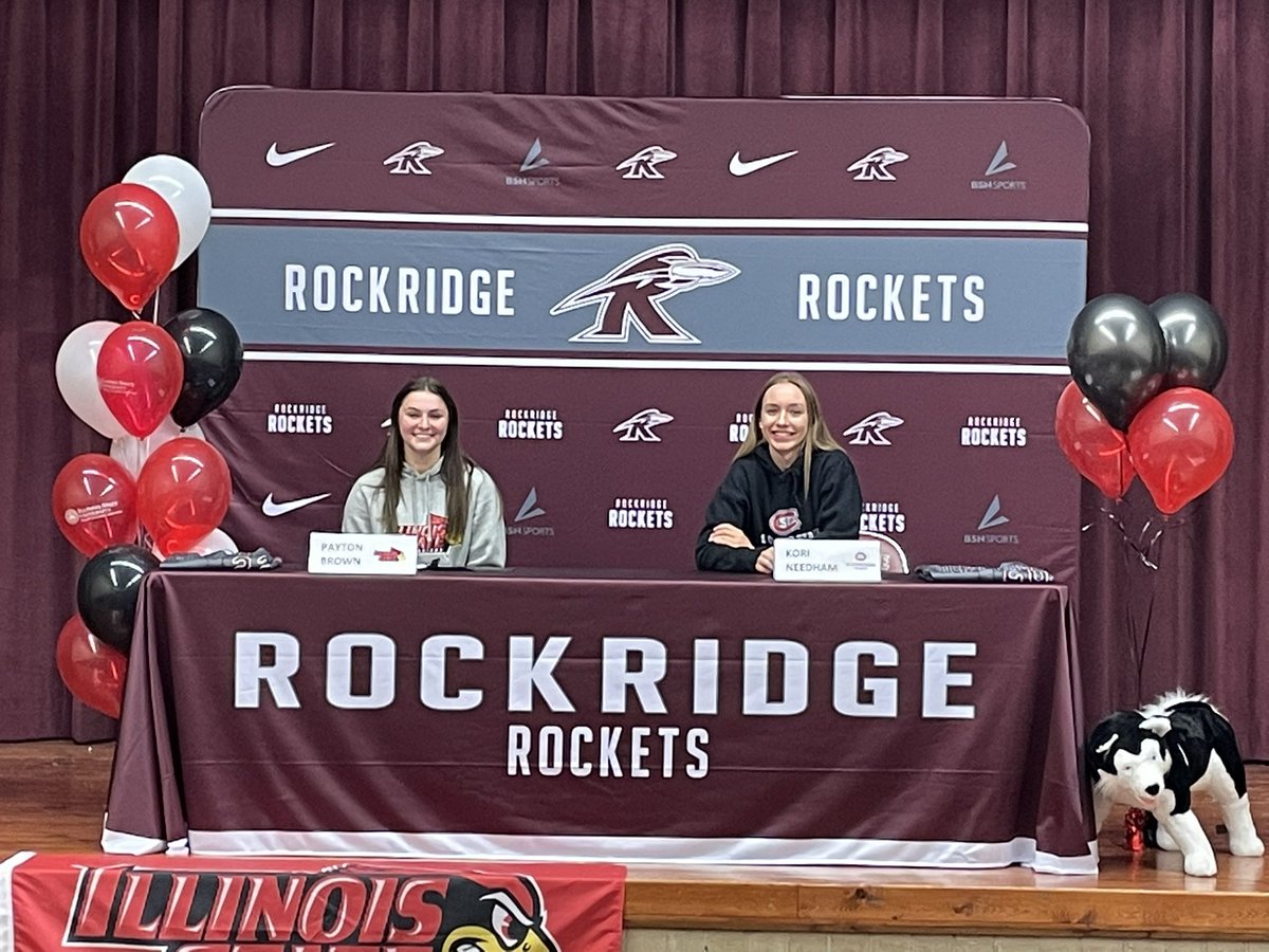 Congratulations to Payton Brown (Illinois State) and Kori Needham (St. Cloud State) who signed their National Letters of intent to play collegiate softball today! #RocketStrong