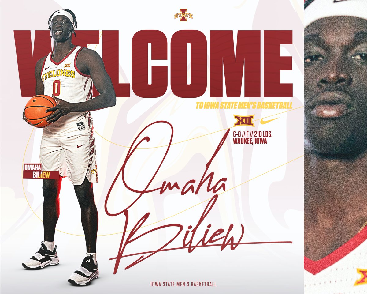 Iowa State Men’s Basketball (@cyclonembb) on Twitter photo 𝙎𝙩𝙖𝙮𝙞𝙣𝙜 𝙃𝙤𝙢𝙚‼️
<a href="/BiliewOmaha/">Omaha Biliew</a> is officially a Cyclone.
𝗪𝗲𝗹𝗰𝗼𝗺𝗲 𝗧𝗼 𝗧𝗵𝗲 𝗙𝗮𝗺𝗶𝗹𝘆, 𝗢𝗺𝗮𝗵𝗮!
#Cyclones | #C5C 𝙎𝙩𝙖𝙮𝙞𝙣𝙜 𝙃𝙤𝙢𝙚‼️
<a href="/BiliewOmaha/">Omaha Biliew</a> is officially a Cyclone.
𝗪𝗲𝗹𝗰𝗼𝗺𝗲 𝗧𝗼 𝗧𝗵𝗲 𝗙𝗮𝗺𝗶𝗹𝘆, 𝗢𝗺𝗮𝗵𝗮!
#Cyclones | #C5C