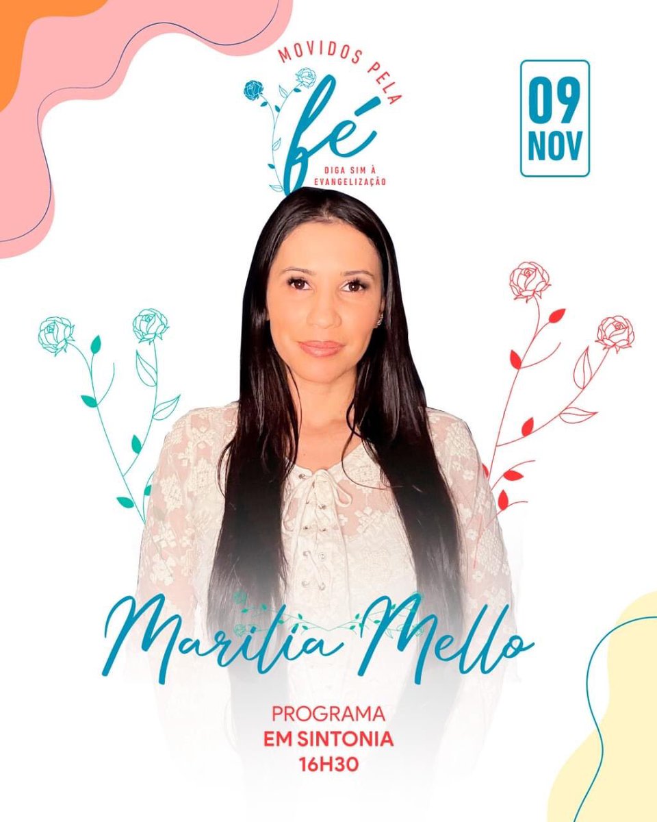 mariliamello's tweet photo. Olá, amados!! Logo mais, às 16h30 desta quarta-feira, estarei no programa "Em sintonia" da @sedeimaculada! Será um momento especial de fé e evangelização! Acompanhe no YouTube: https://t.co/5yqIa5QQUl
#MaríliaMello #MovidosPelaFé #MíliciadaImaculada #DigaSim https://t.co/8Rl2OhpRY0