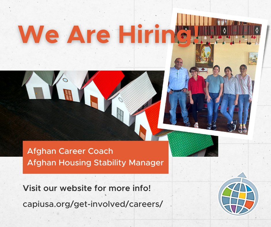 CAPIUSA1982's tweet image. Come join the CAPI Team! We are #hiring Afghan Career Coaches and an Afghan Housing Stability Manager. Apply today and see other open positions at:
capiusa.org/get-involved/c…
