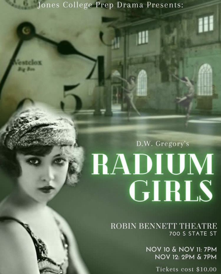 JCP Drama Presents D.W. Gregory's Radium Girls in the Robin Bennett Theatre on November 10, 11, and 12 at 7:00 PM and a special matinee on November 12 at 2:00 pm. Tickets are $10.