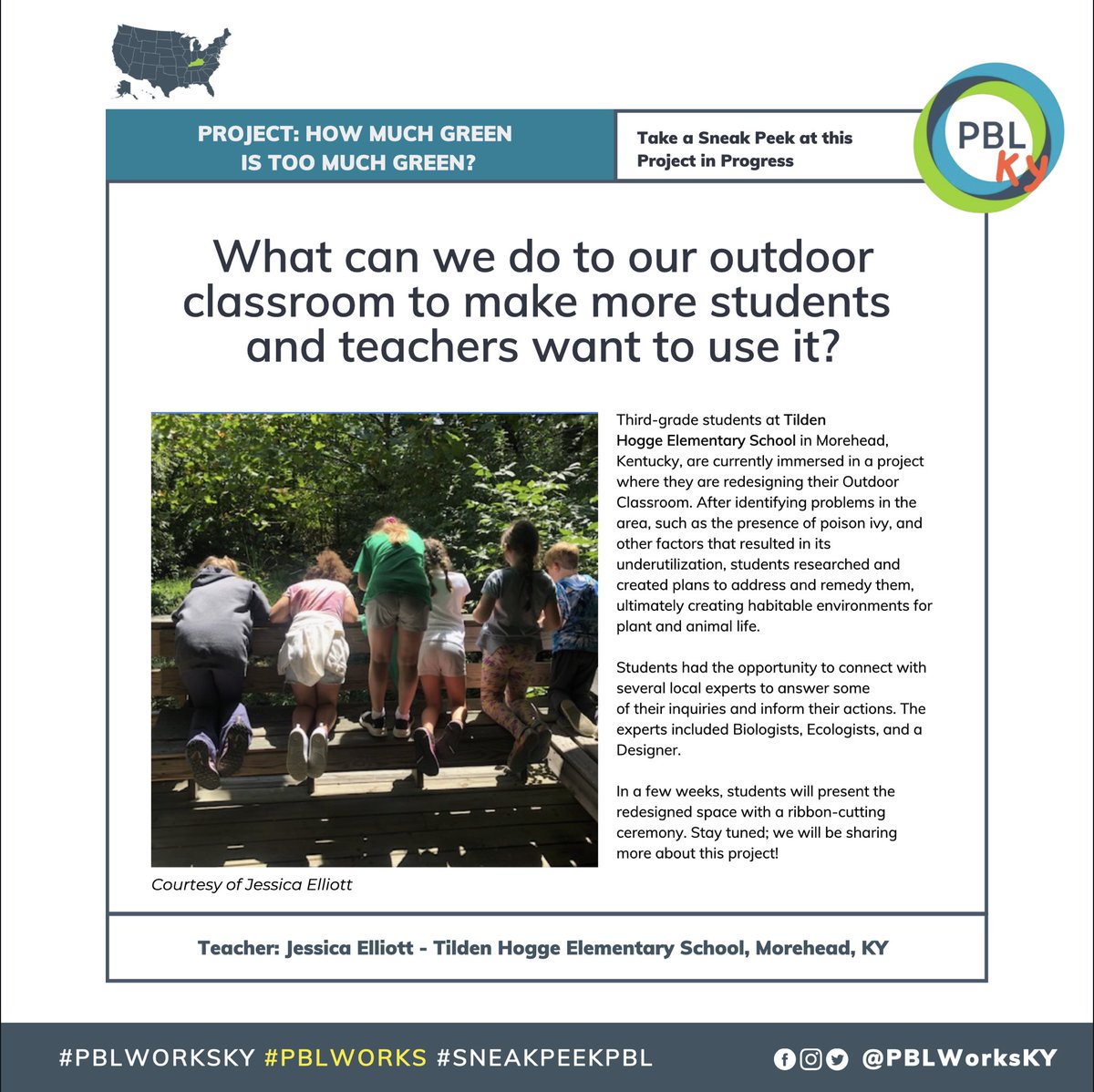 TAKE a PEEK: Students at  <a href="/TildenHoggeElem/">THES</a> are currently immersed in a project where they are redesigning their outdoor classroom. In a few days they will present the redesigned space with a ribbon cutting ceremony! Stay tuned.  Thank you <a href="/Jess_R_Elliott/">Jessica Elliott, EdS</a> <a href="/PBLWorksKY/">PBLWorks Kentucky</a> <a href="/KyDeptofEd/">KY Dept of Education</a>