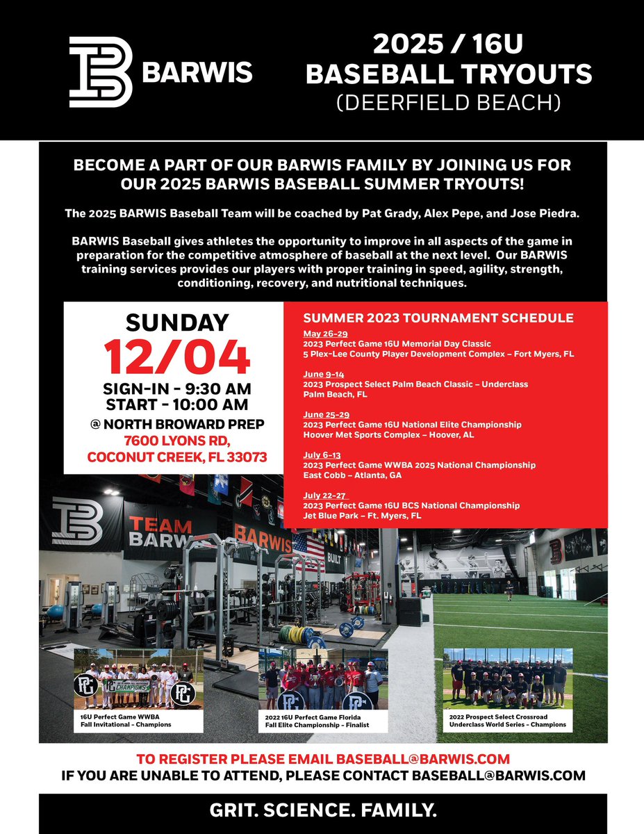 Join us for our 2025 Team Summer Tryout Dec 4.
#BarwisBuilt