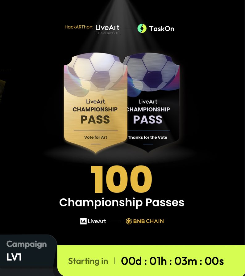 🔥#TaskOn x <a href="/LiveArtX/">LiveArt</a> 24 hours LiveArt Championship Passes #Giveaway! 
 
🎁Vote for #ChampionshipOnBNBChain artists, active voters will get a secret gift from <a href="/BNBCHAIN/">BNB Chain</a> #NFTGiveaway!
 
🎫Get a Pass for voting here: taskon.xyz/campaign/detai…
