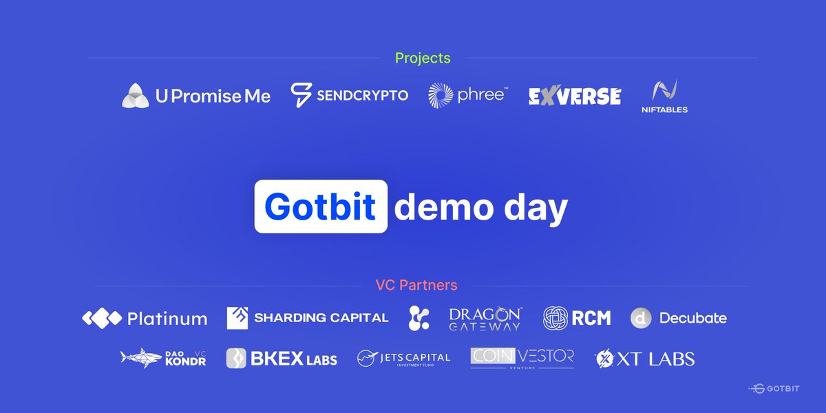 🔹Gotbit held a blasting Demoday on the 31st of October! Fantastic results followed: 3 commitments and 4 strategic partnerships!🌠

Join the Gotbit Incubator to take part in the Demo-days, boost your networking and rocket your fundraising!💙