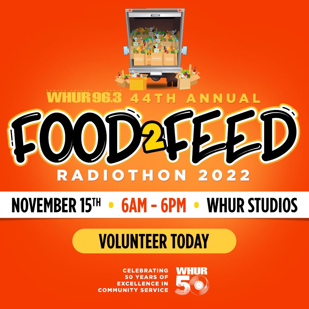 hu_dayofservice's tweet photo. It’s almost that time of the year again. We are so excited to partner with WHUR in the 44th Annual Food2Feed Radiothon. Please sign up https://t.co/jChpOc56b1 support our Community and lend a helping hand this holiday season by joining us in our bucket brigade! https://t.co/wuouCinKgQ