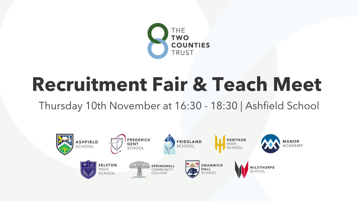 SpringwellTandL's tweet image. Would you like know more about working at The Two Counties Trust and attend a great Teach Meet at the same time? If so, join us on 10th November! Find out more at ttct.co.uk/recruitment-fa… @JGProfDev @ttct_ceo