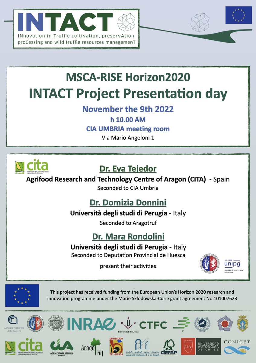 IntactProgetto's tweet image. The #INTACTProject organized a Presentation day to present the activities carried out by Domizia Donnini and Mara Rondolini (@UniperugiaNews Italy) during their secondment at ARAGOTRUF and DPH (Spain) and to present Eva Tejedor (@CITAAragon ) seconded at @CIAUmbria (Italy)