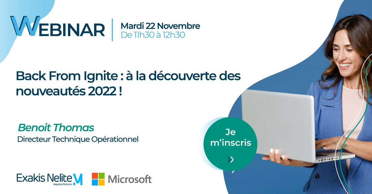 [WEBINAR] 22/11 - 💻 Ne ratez pas notre prochain #webinar entièrement consacré aux nouveautés présentées lors de #MicrosoftIgnite2022 !
Au programme : #MicrosoftTeams, #Microsoft Digital Contact Center et #Microsoft Places !
exakis-nelite.com/article/webina…