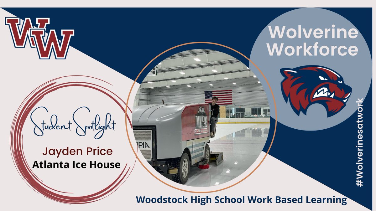 WoodstockHSWBL's tweet photo. Our Woodstock HS WBL student of the week is Jayden Price! Jayden works at the Atlanta Ice House where he is learning valuable work place skills and is able to practice his sport of hockey after work as well! #WBL@work #WHSWBL #SkilledWolverines #Skillsthatpaythebills https://t.co/M1r7F9R4vy