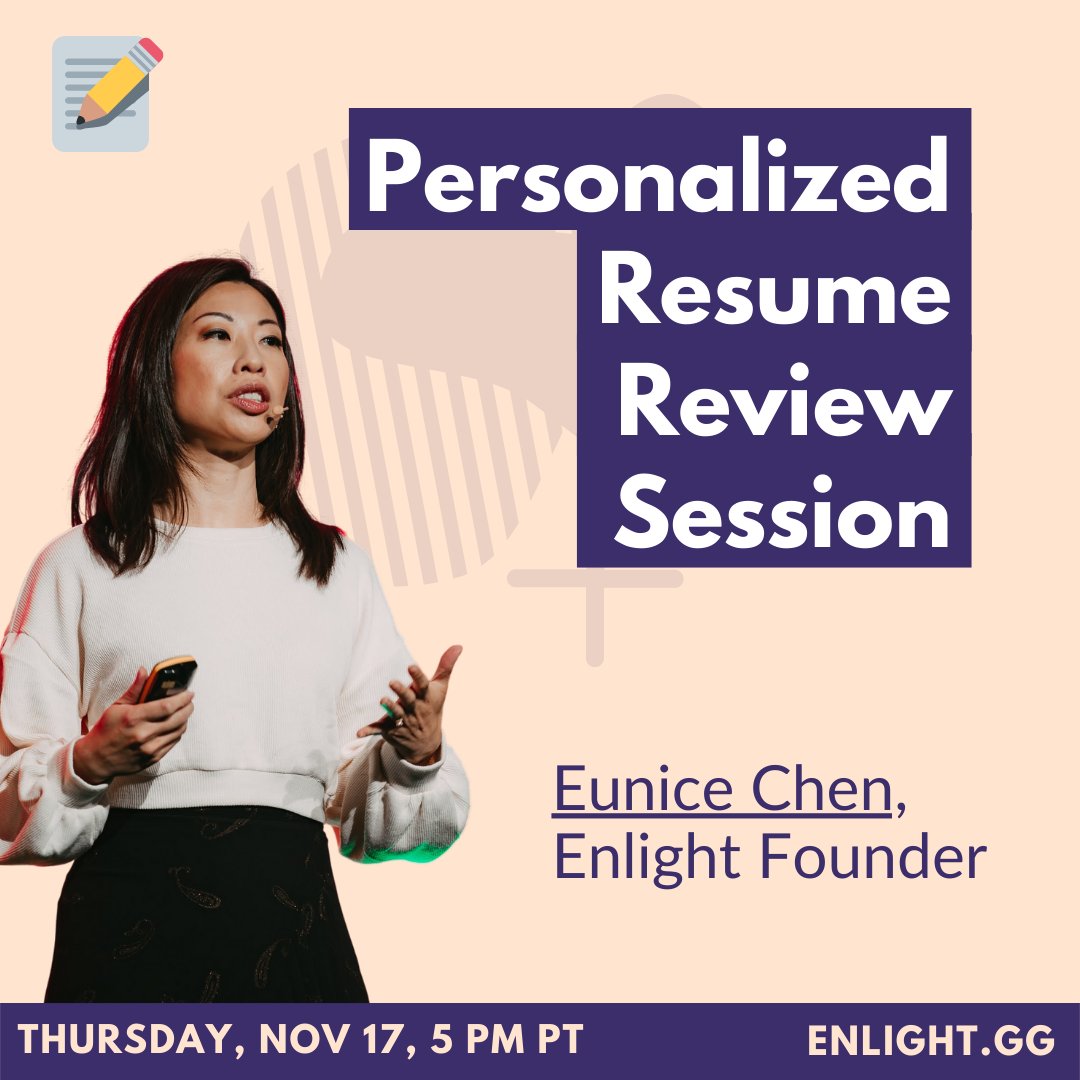 Set yourself up for success in 2023! Now is the perfect time to create that solid resume you wanted.

Founder <a href="/eunicechen/">Eunice Chen</a> hosts a special coaching session next week! Submit your resume for personalized feedback and review your strengths✍️

💪Put your best foot forward on 11/17