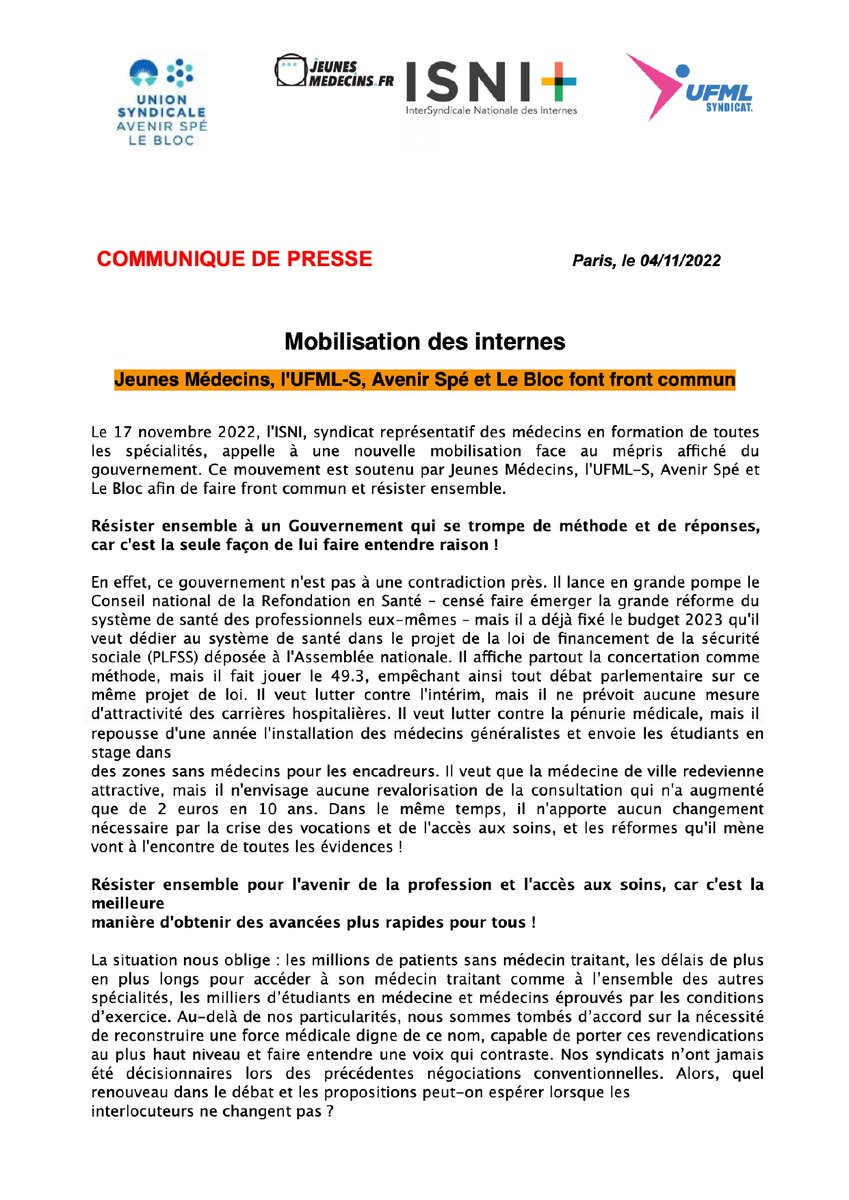 LesBIOMED's tweet photo. Retrouvez le communiqué de presse intersyndical de l' @ISNItwit - InterSyndicale Nationale des Internes
Toute la médecine est en ébullition !

Ensemble, défendons nos vocations, nos professions et notre système de santé ! https://t.co/NbllOl7q2E