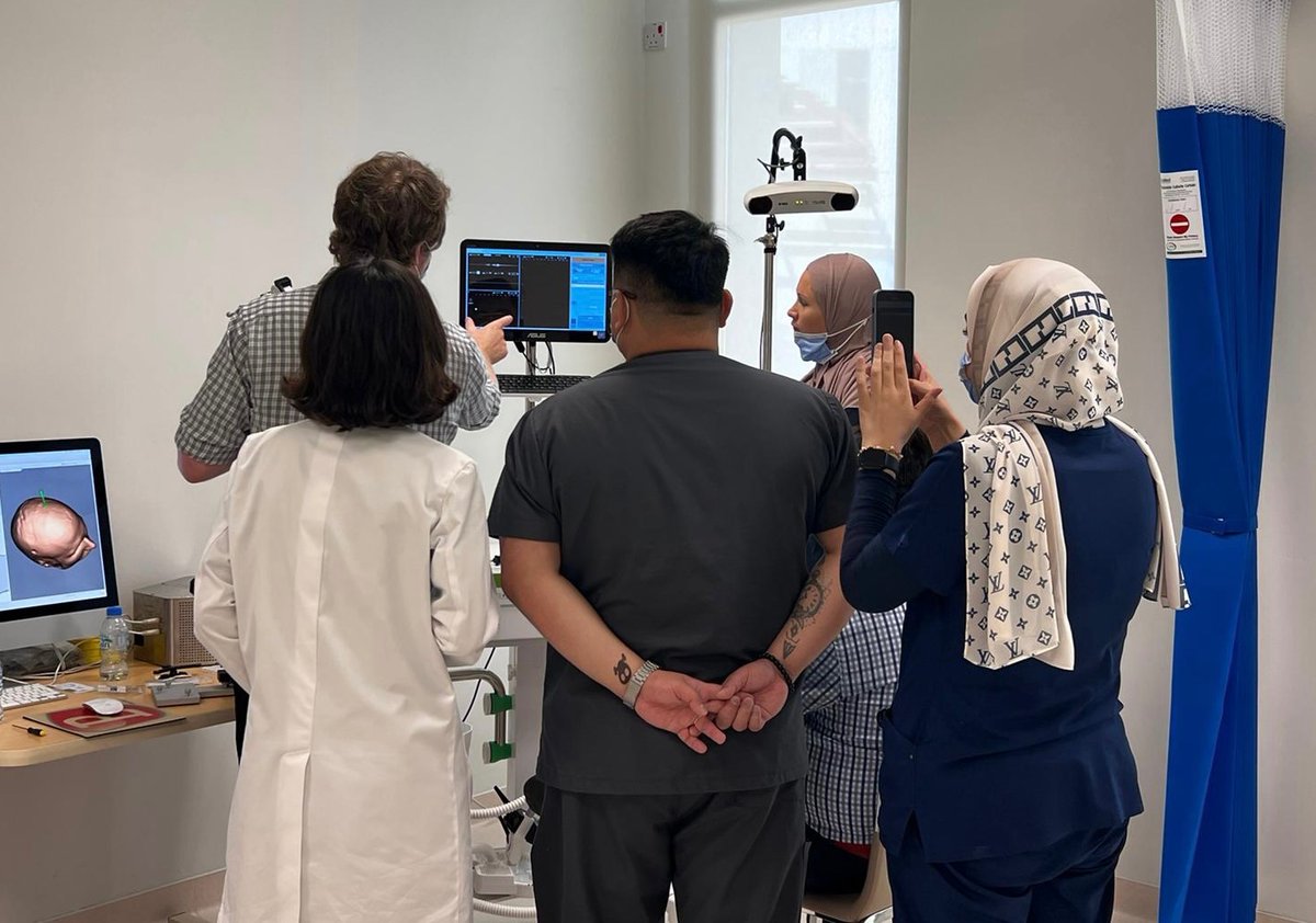 rmooney__'s tweet photo. Special week in Abu Dhabi training rehab specialists @ReemHospital in NIBS with @ManuelAnayaMD on behalf of @Celnik_Lab and @RehabHopkins with support from @Brainbox_Neuro https://t.co/EhAW3SWlNI