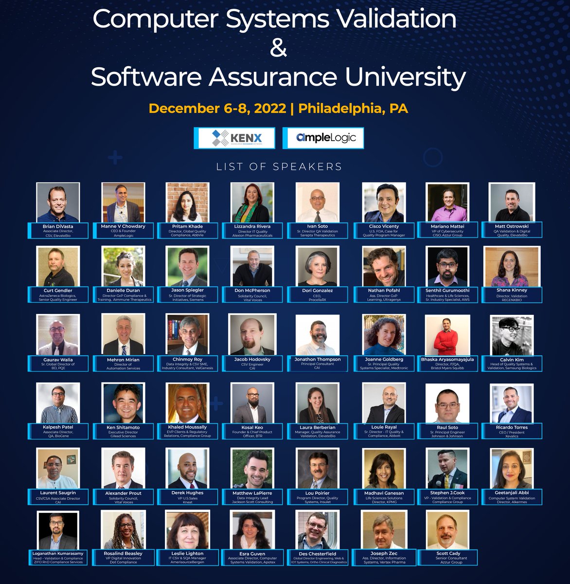 Ample_Logic's tweet image. 📢 We' re excited to roll out the fantastic line of speakers from life sciences industry, joining us in Philadelphia📍, at ' #ComputerSystemsValidation & #SoftwareAssuranceUniversity'.
Read more about the event here : bit.ly/3G02qdO
#usa #us #lifesciences #biotech