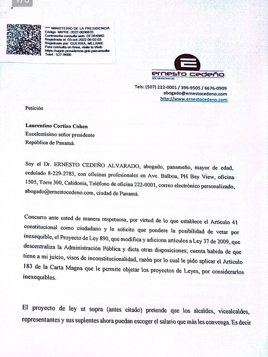 ernestocedeno's tweet photo. Señores del ministerio de la Presidencia @presidenciapma ya les venció el término que dice la Constitución y no han respondido el tema del veto del proyecto sobre el sueldo más conveniente para el representante y  alcalde. @gabycarrizoj @NitoCortizo. ¿Hasta cuándo? https://t.co/G0wJu4o2CH