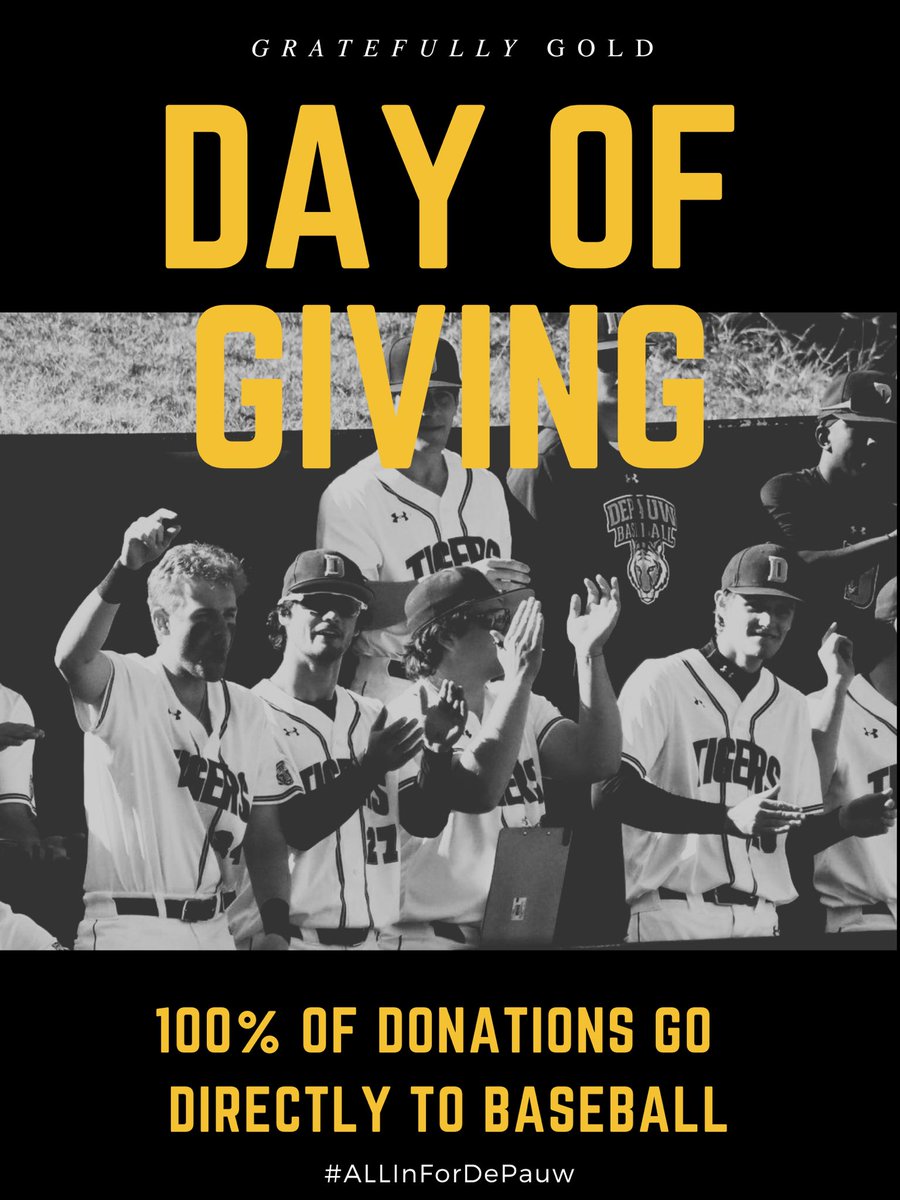 🚨🚨 Today starts the annual day of giving. For 24 hrs, 100% of funds raised will go directly to the baseball program to help fund our spring break trip to Texas! Click the link below. Be sure to click the tap “Tiger Club - Baseball” DePauw.edu/dayofgiving