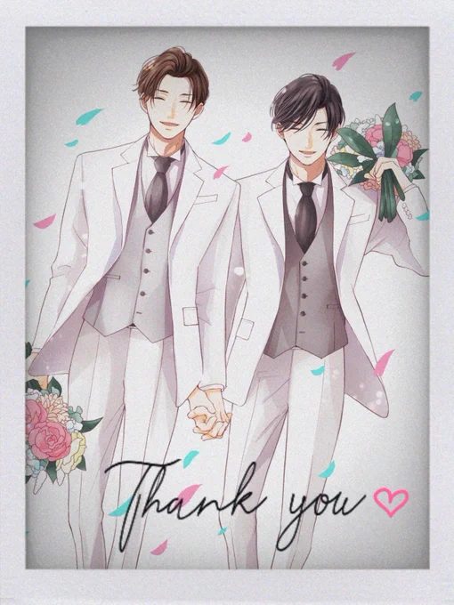 『#ネコXネコwedding』感想やレビューお手紙など沢山ありがとうございます最終話の告知ラフにざっくり色をつけてみました^ ^#ネコXネコ#たつもとみお 