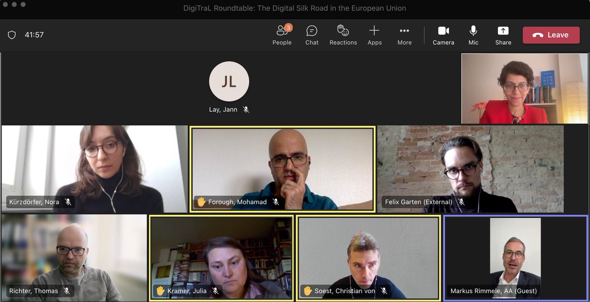 AmritaNarlikar's tweet photo. Stimulating afternoon @GIGA_Institute Team #DigiTraL #RoundTable. Thnx @kuerzdoerfer_n & @garten_felix for great presentation, & Markus Rimmele from @planungsstab for joining us! Looking fwd to continuing the exchange. #DigitalSilkRoad #EU #China #NationaleSicherheitsStrategie https://t.co/yEjGwkkpMb