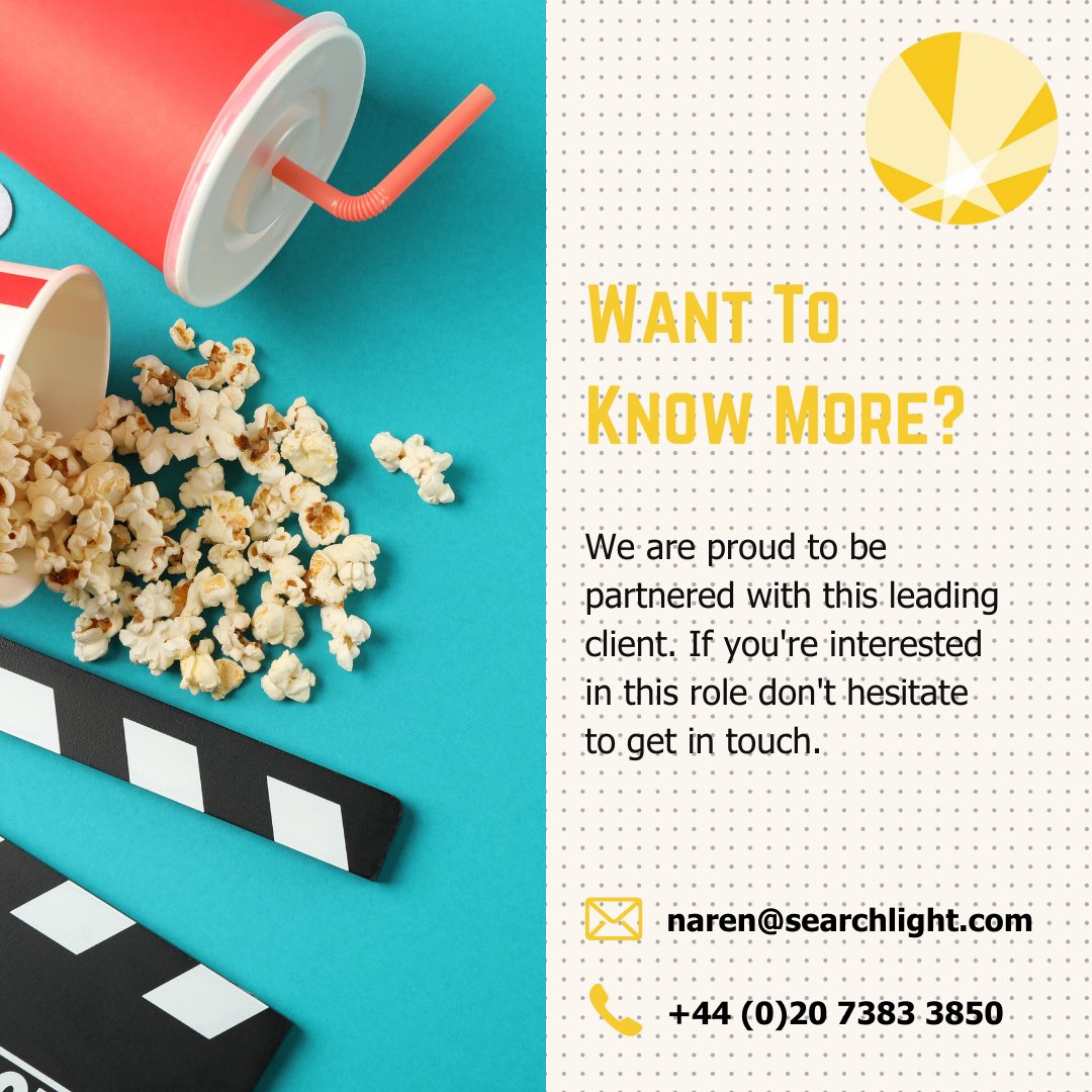 Searchlight (@searchlightrec) on Twitter photo We have a fantastic opportunity for an individual to advance their production career, by working with a global Film & TV production company.
If you think this role might be perfect for you and want to find out more about this position, please email Naren - naren@searchlight.com We have a fantastic opportunity for an individual to advance their production career, by working with a global Film & TV production company.
If you think this role might be perfect for you and want to find out more about this position, please email Naren - naren@searchlight.com