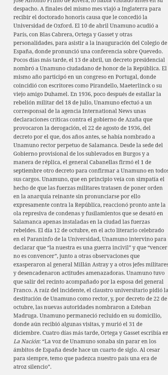 ⛔ BULO de <a href="/G_Pisarello/">Gerardo Pisarello</a>. "En 1936, Millán Astray amenazó a Unamuno al grito de ¡muera la inteligencia traidora! Ese grito no solo acabó con el asesinato del escritor..."

❌ FALSO: Un trabajo de S. Delgado calificó la frase como invención. Además, Unamuno no fue asesinado (RAH).