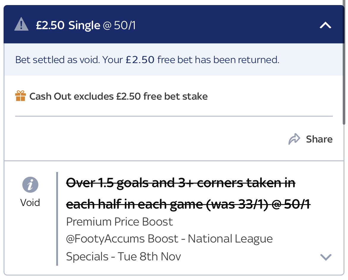 Beckz1205's tweet photo. @FootyAccums So annoyed. I clicked the link, put the bet on and then realised it wasn’t the right bet. Why did the link give me this bet which was then voided???? I missed out! https://t.co/Eq0rIO6896