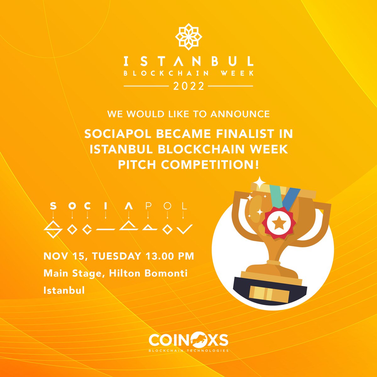 coinoxsTR's tweet photo. Harika bir haberi daha paylaşmanın heyecanını yaşıyoruz!😍 Sociapol'un İstanbul Blockchain Week Pitch Competition'da finalist olduğunu duyurmaktan mutluluk duyuyoruz. 🚀Tebrikler Sociapol!👏
@CanAzizoglu @sociapol @gurcanserbest @sayginkol
#oxsstart #incubation #program #socipol https://t.co/zlUT9Bo9oz